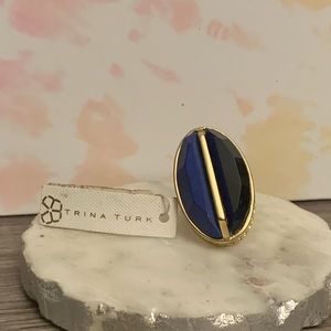Trina Turk Gold Oval Ring with Blue and Black Inlay